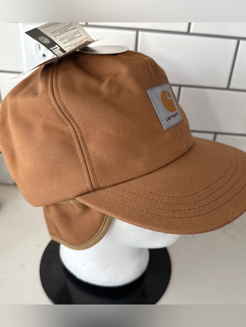 NWT Vintage Carhartt A15 BRN Quilted Flannel Lined Ear Flap Hat Large USA MADE